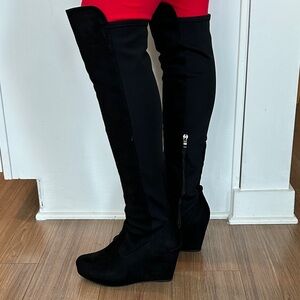 Chinese Laundry Black Over-the-Knee Wedge Boots